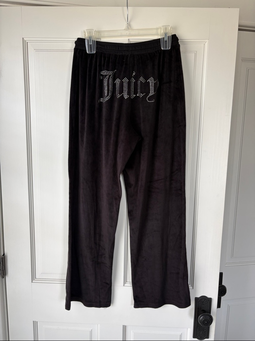 Juicy Couture Black Velour Velvet Lounge Pants with Rhinestone Logo Medium